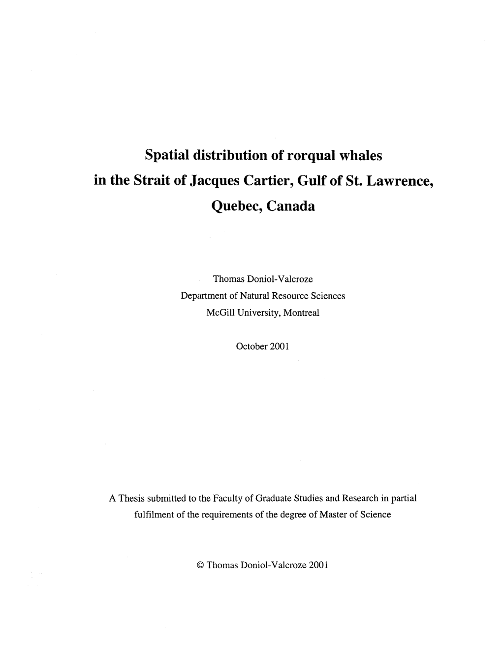 Spatial Distribution of Rorqual Whales in the Strait of Jacques Cartier, Gulf of St