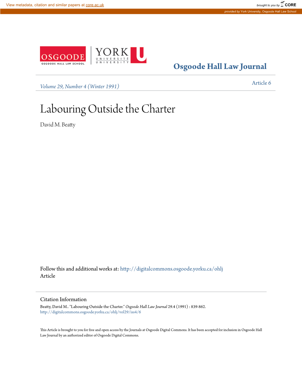 Labouring Outside the Charter David M