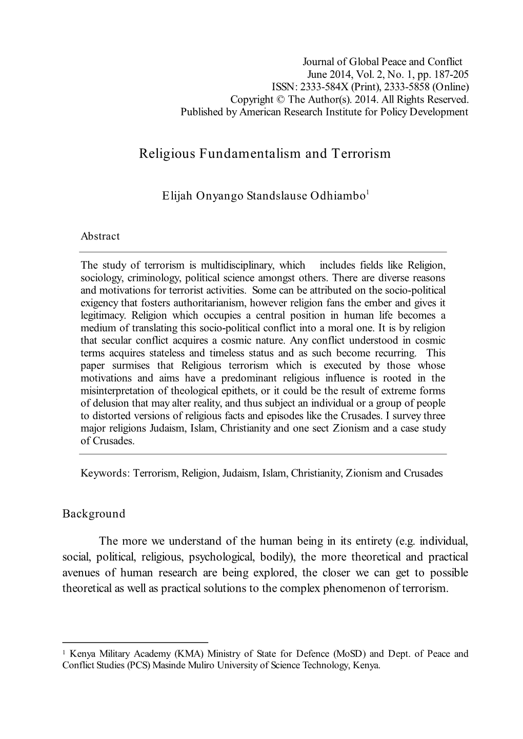 Religious Fundamentalism and Terrorism