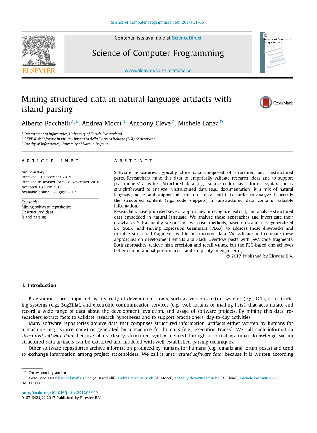 Mining Structured Data in Natural Language Artifacts with Island Parsing