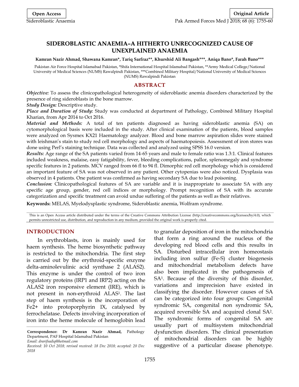 Sideroblastic Anaemia–A Hitherto Unrecognized Cause of Unexplained Anaemia