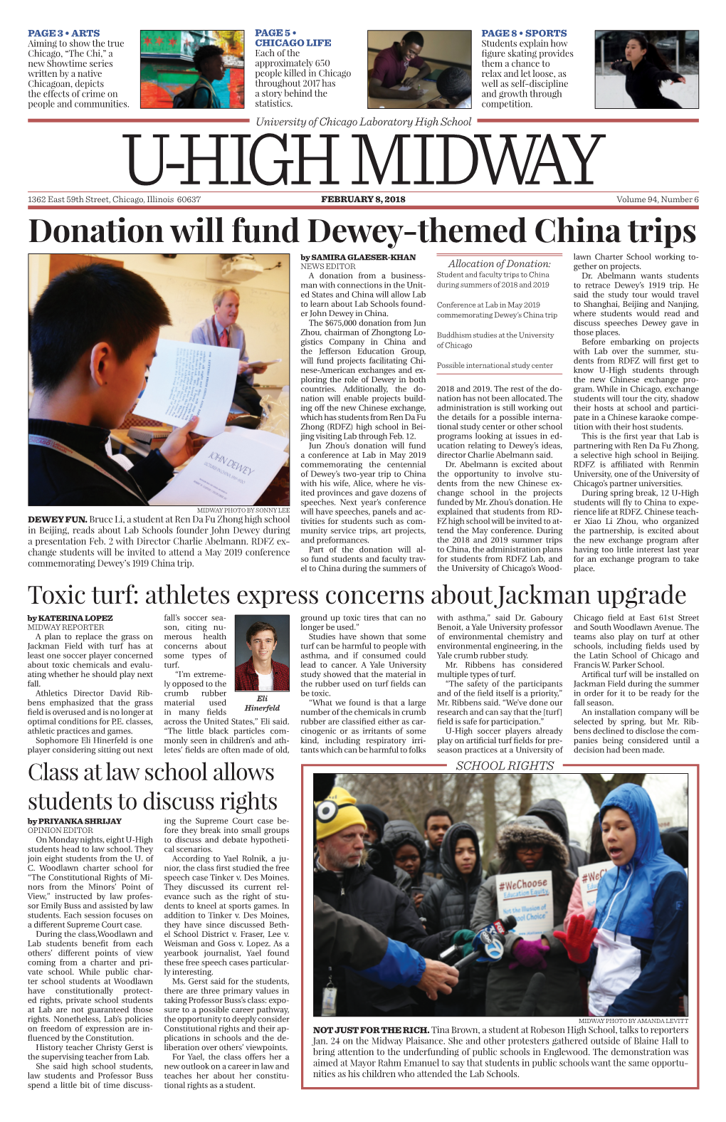 Donation Will Fund Dewey-Themed China Trips by SAMIRA GLAESER-KHAN Lawn Charter School Working To- NEWS EDITOR Allocation of Donation: Gether on Projects