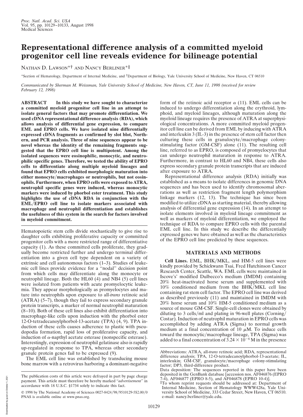 Representational Difference Analysis of a Committed Myeloid Progenitor Cell Line Reveals Evidence for Bilineage Potential