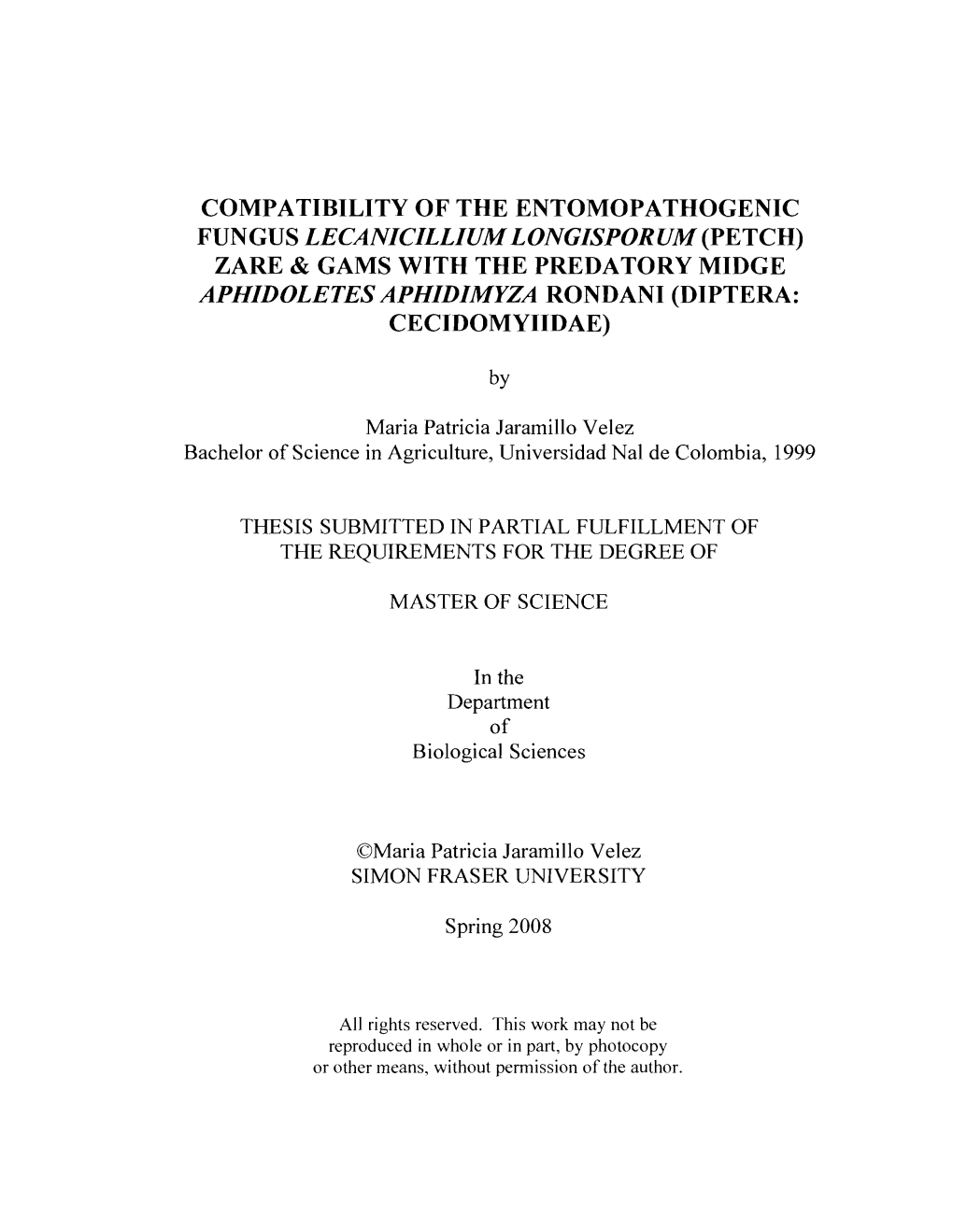 Compatibility of the Entomopathogenic Fungus