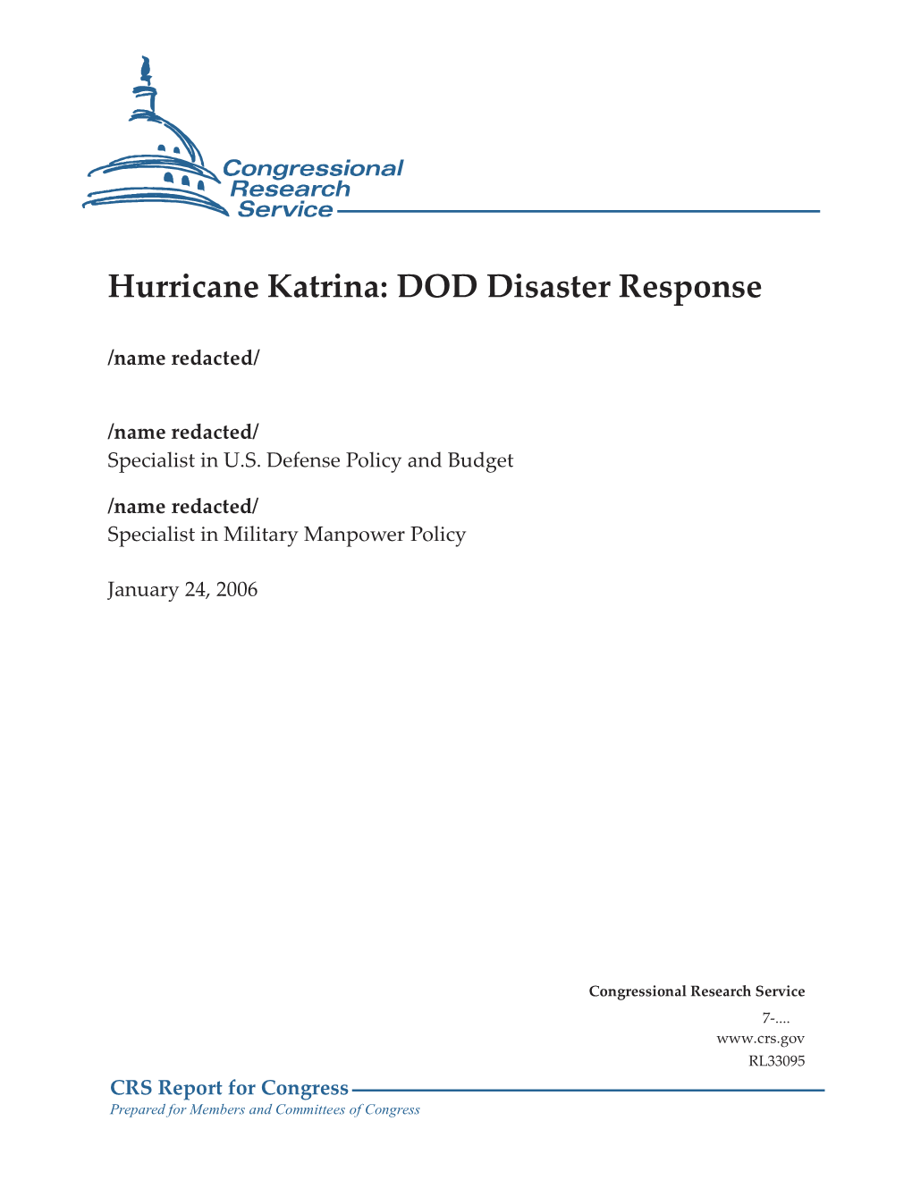 Hurricane Katrina: DOD Disaster Response