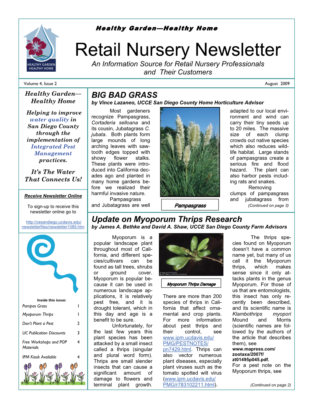 Retail Nursery Newsletter an Information Source for Retail Nursery Professionals and Their Customers