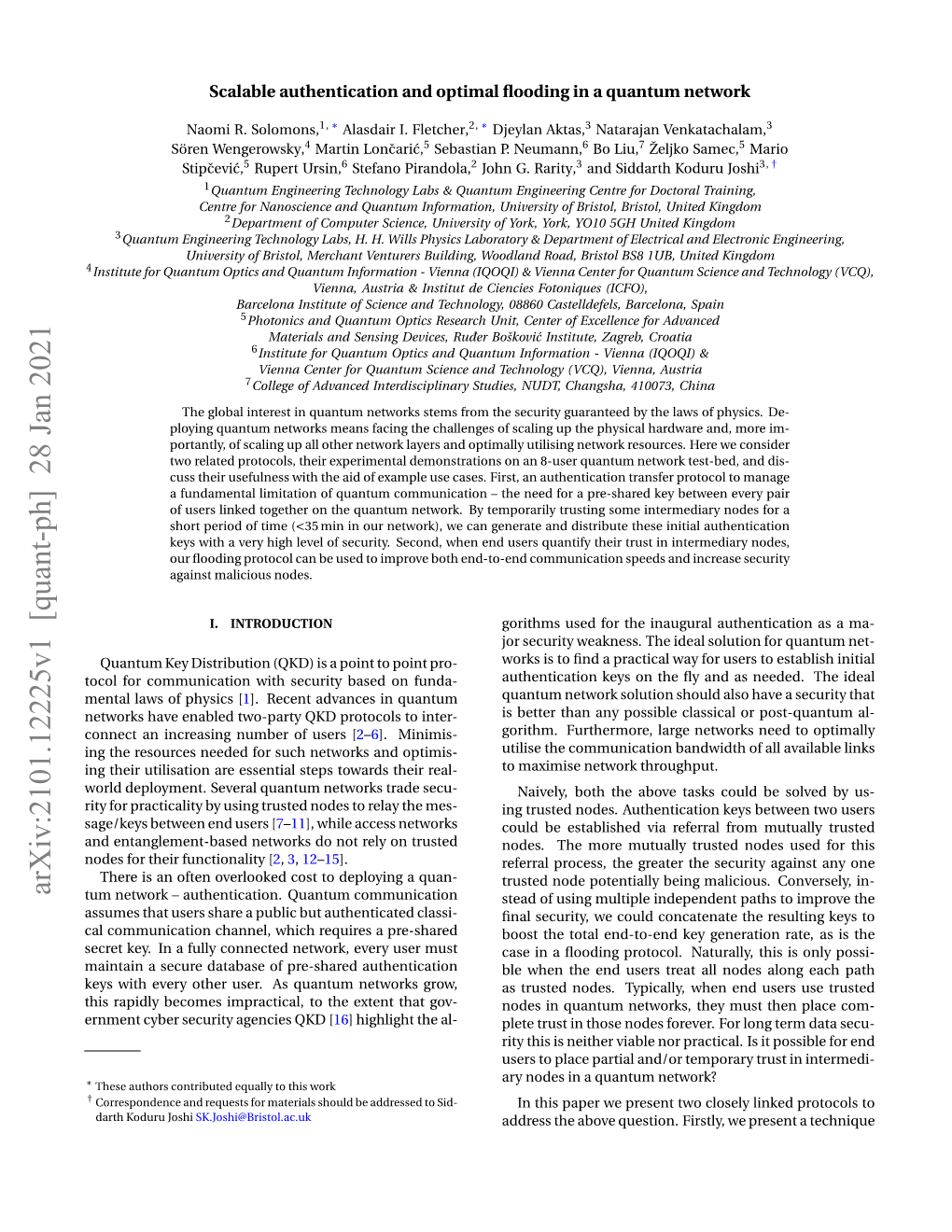 Scalable Authentication and Optimal Flooding in a Quantum Network