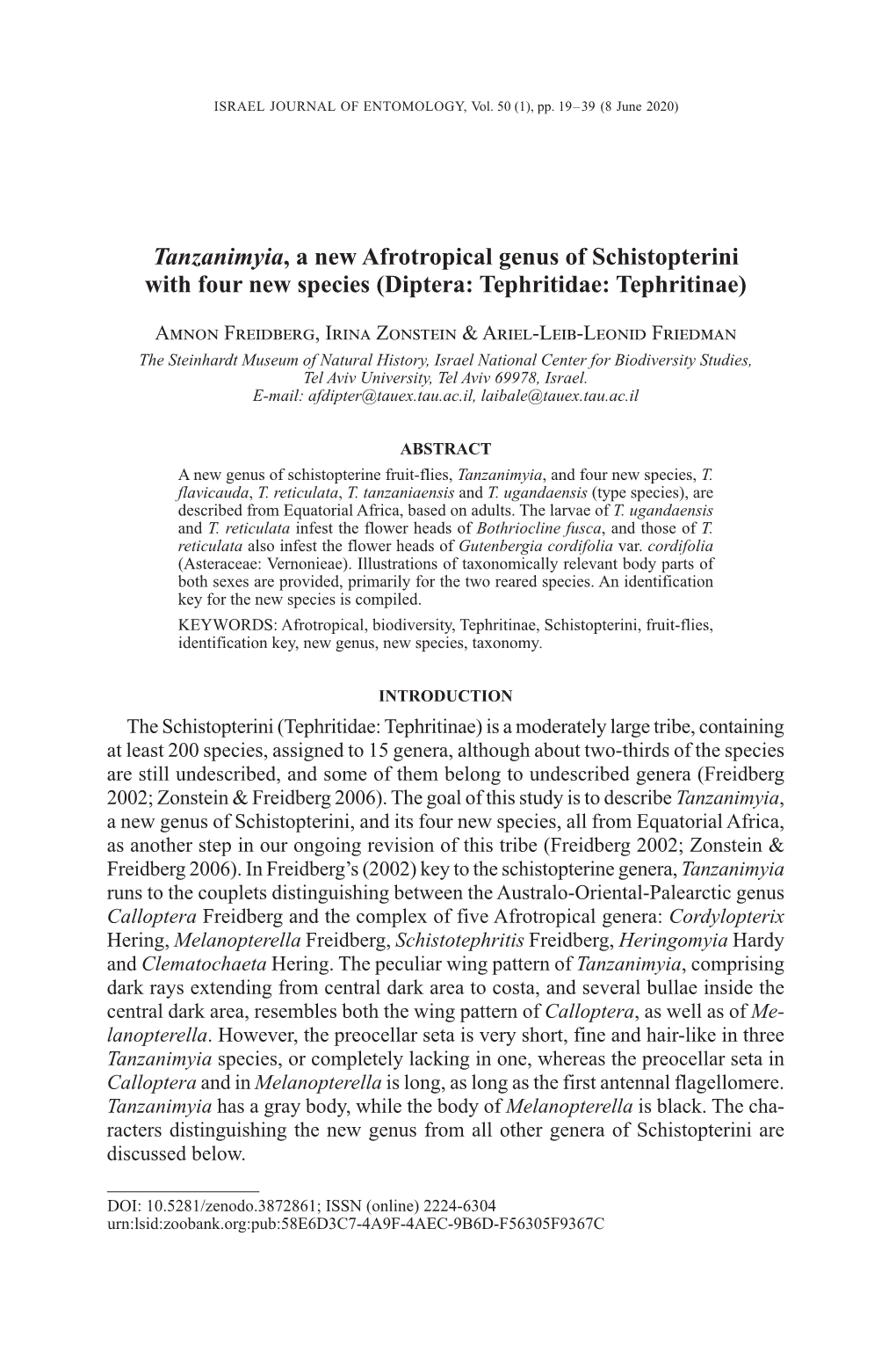 Tanzanimyia, a New Afrotropical Genus of Schistopterini (Diptera