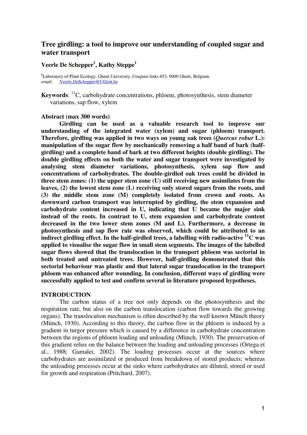 Tree Girdling: a Tool to Improve Our Understanding of Coupled Sugar and Water Transport