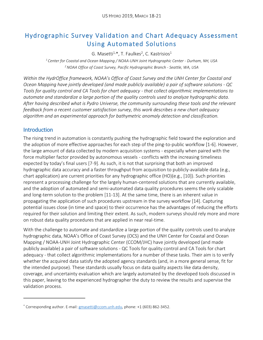 Hydrographic Survey Validation and Chart Adequacy Assessment Using Automated Solutions G