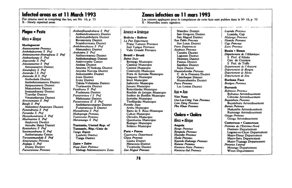 Infected Areas As at 11 March 1993 Zones Infectées Au 11 Mars 1993