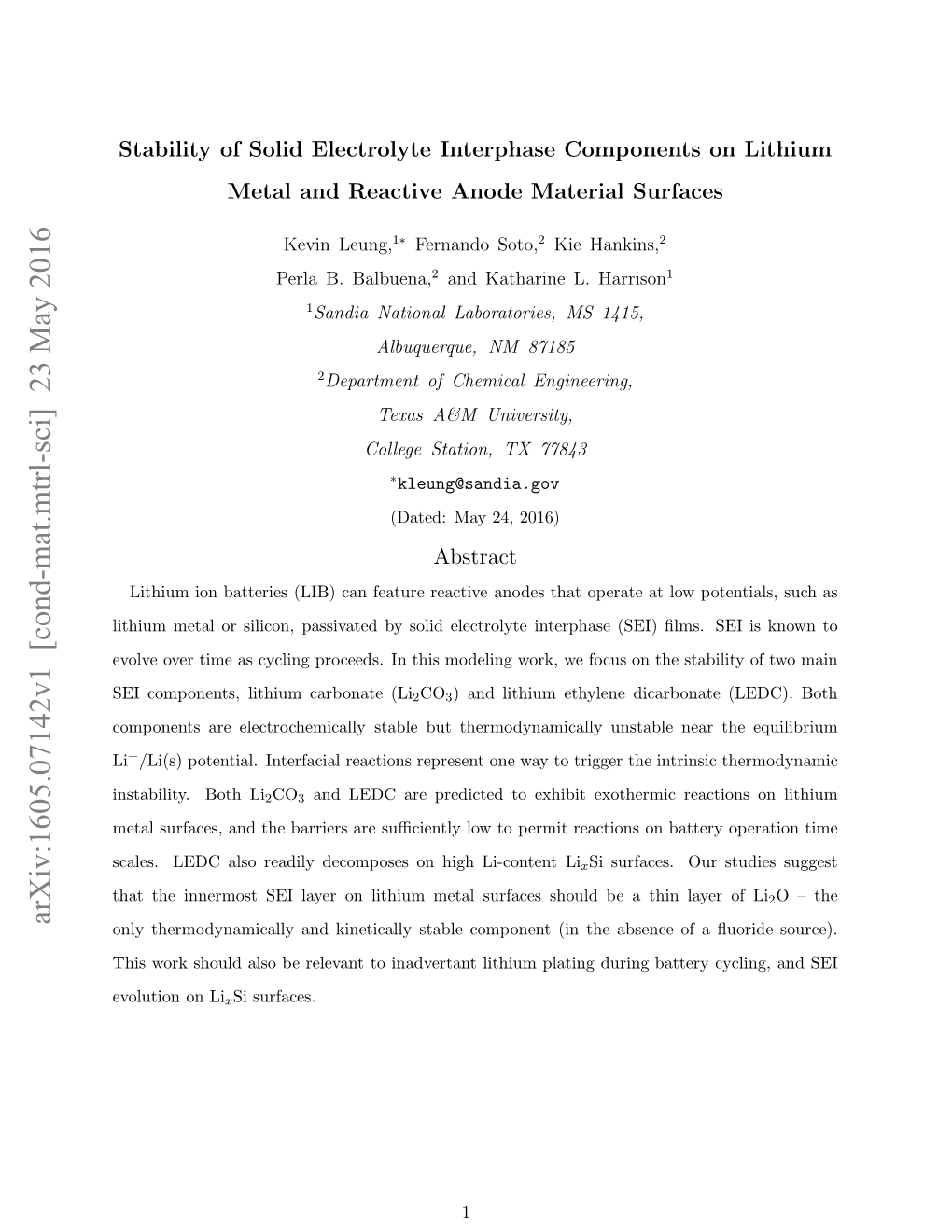 Arxiv:1605.07142V1 [Cond-Mat.Mtrl-Sci] 23 May 2016 Cls Ecas Edl Eopsso Ihl-Otn Li Li-Content High on Decomposes Readily Also Permi LEDC to Low Suﬃciently Scales