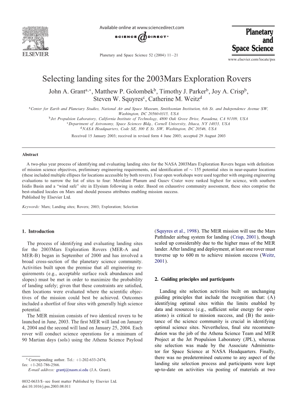 Selecting Landing Sites for the 2003 Mars Exploration Rovers