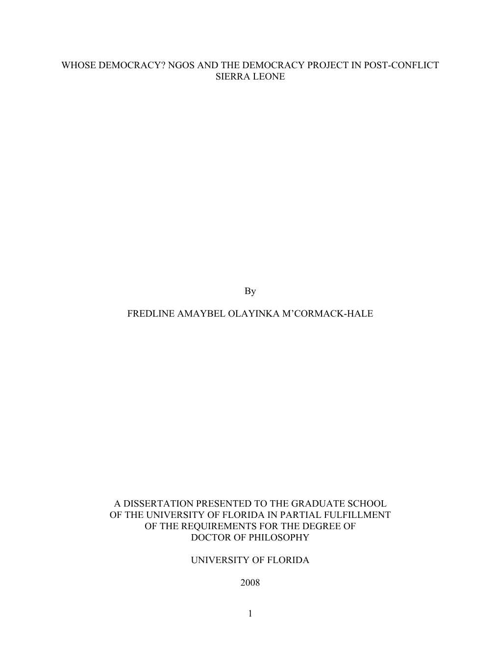 Whose Democracy? Ngos and the Democracy Project in Post-Conflict Sierra Leone