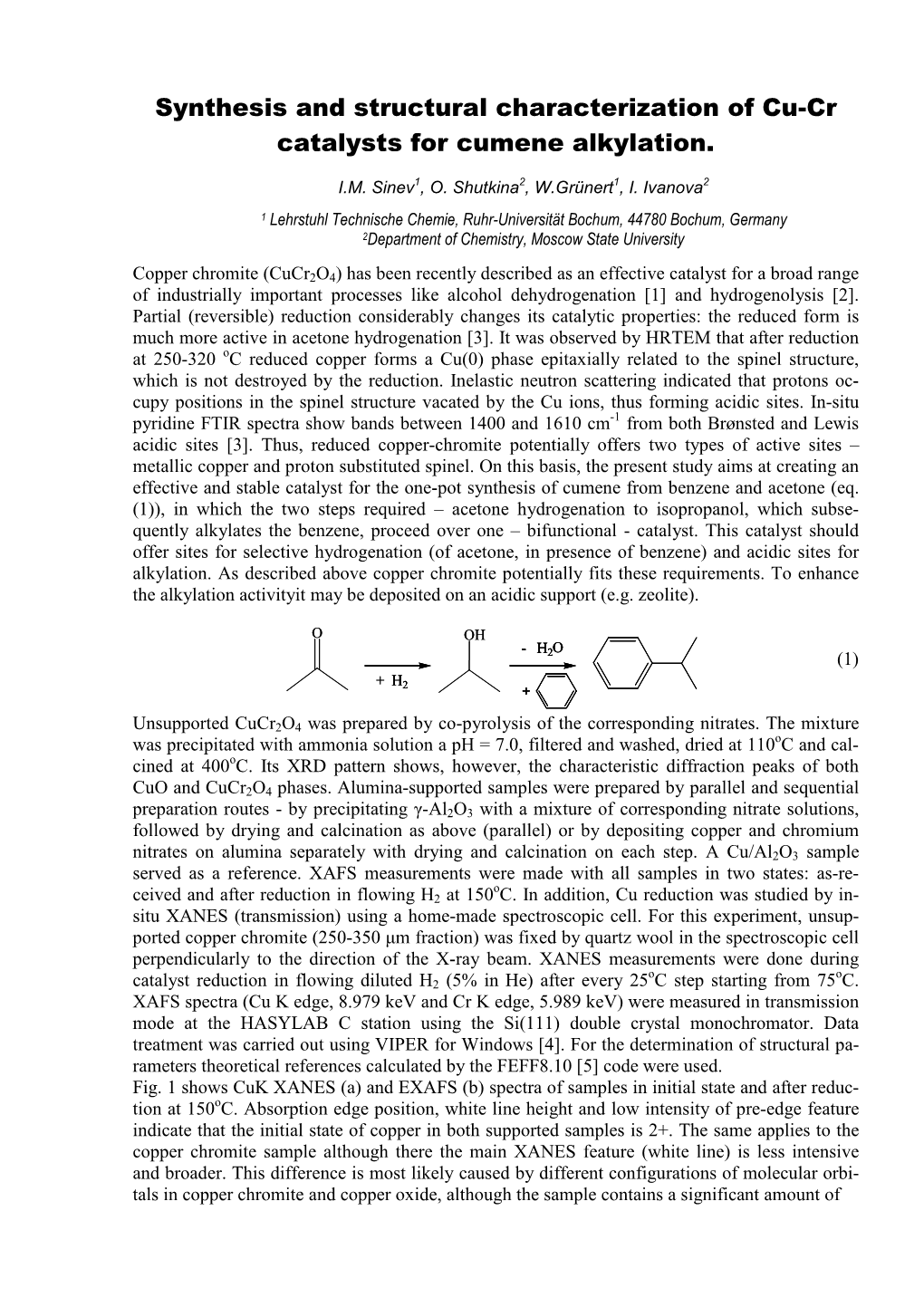 Synthesis and Structural Characterization of Cu-Cr Catalysts for Cumene Alkylation