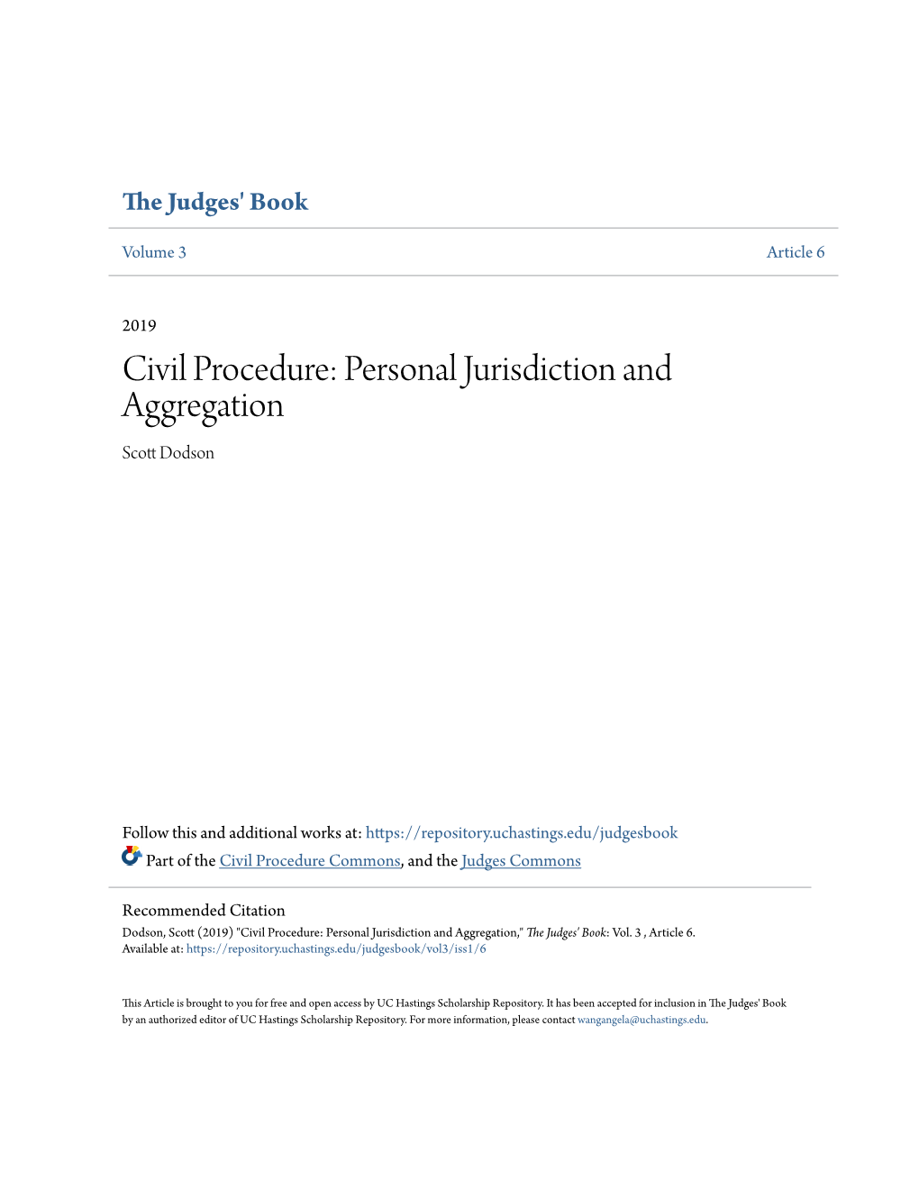 Civil Procedure: Personal Jurisdiction and Aggregation Scott Od Dson