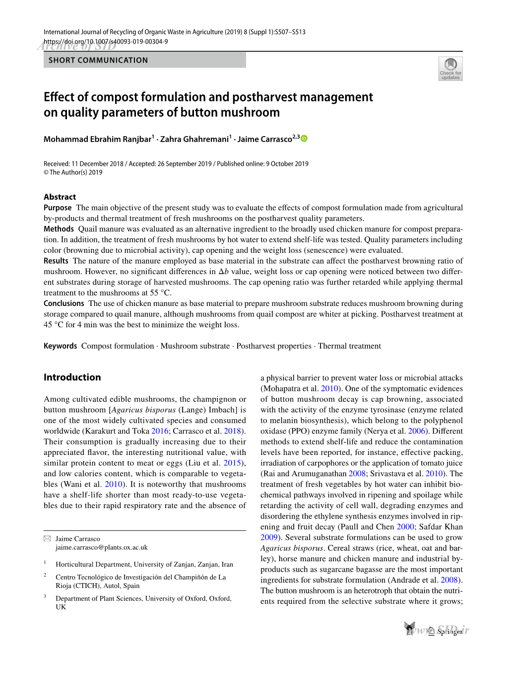 Effect of Compost Formulation and Postharvest Management on Quality