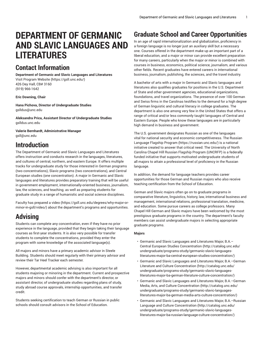 Department of Germanic and Slavic Languages and Literatures 1