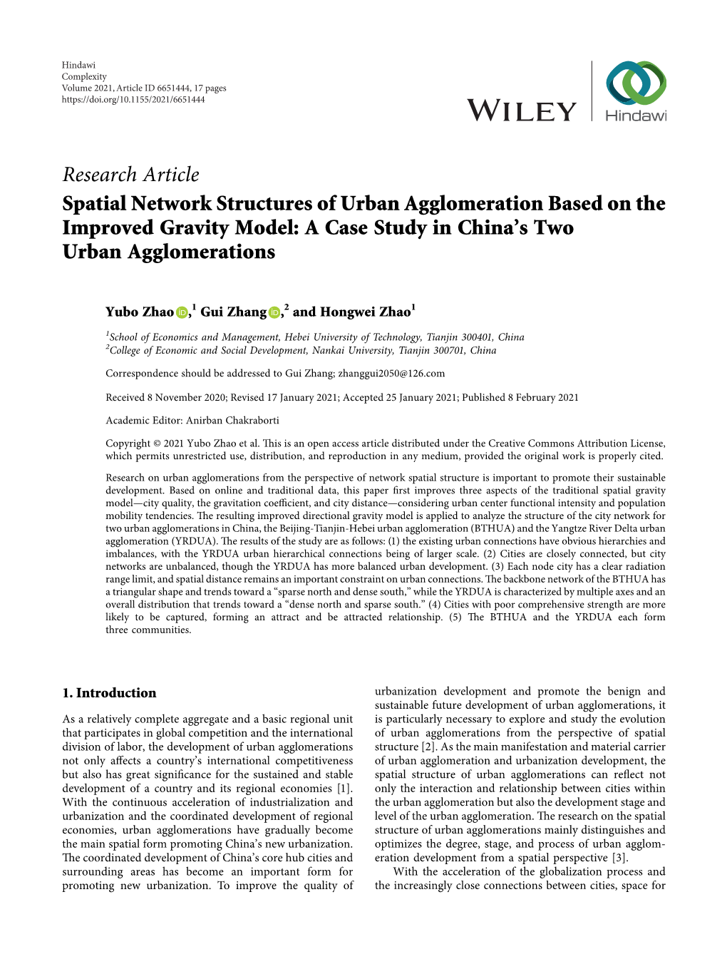 Spatial Network Structures of Urban Agglomeration Based on the Improved Gravity Model: a Case Study in China’S Two Urban Agglomerations