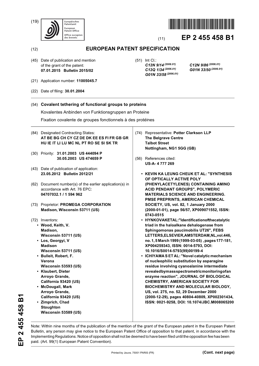 Covalent Tethering of Functional Groups to Proteins Kovalentes Anbinden Von Funktionsgruppen an Proteine Fixation Covalente De Groupes Fonctionnels À Des Protéines