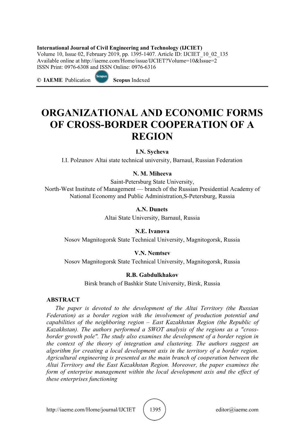 Organizational and Economic Forms of Cross-Border Cooperation of a Region