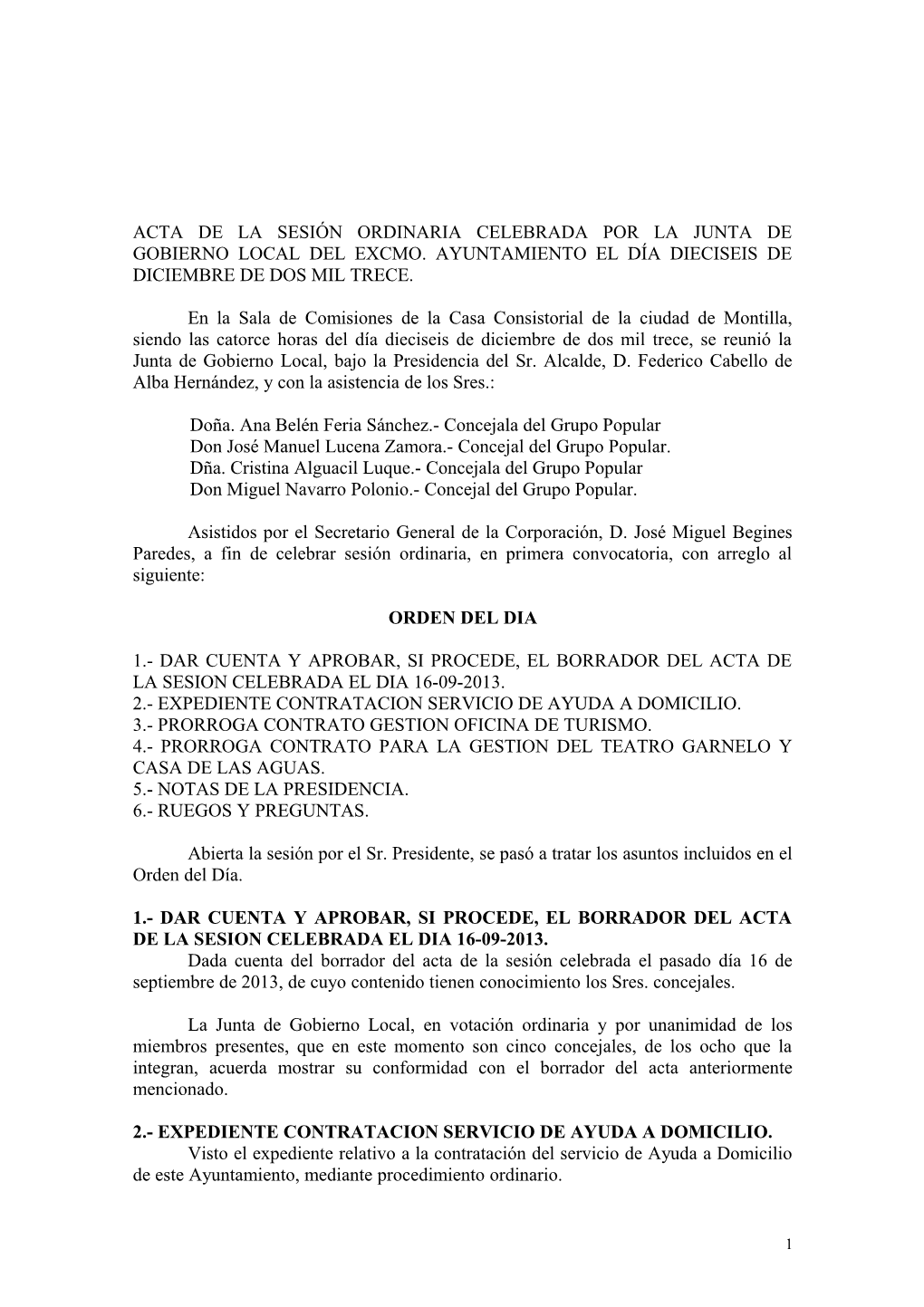 Acta De La Sesión Ordinaria Celebrada Por La Junta De Gobierno Local Del Excmo
