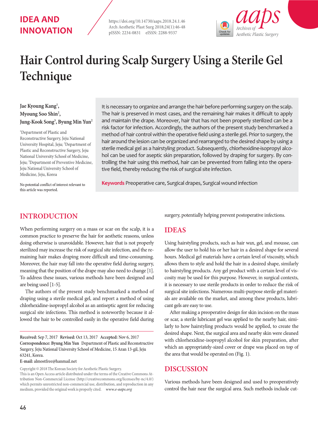 Hair Control During Scalp Surgery Using a Sterile Gel Technique