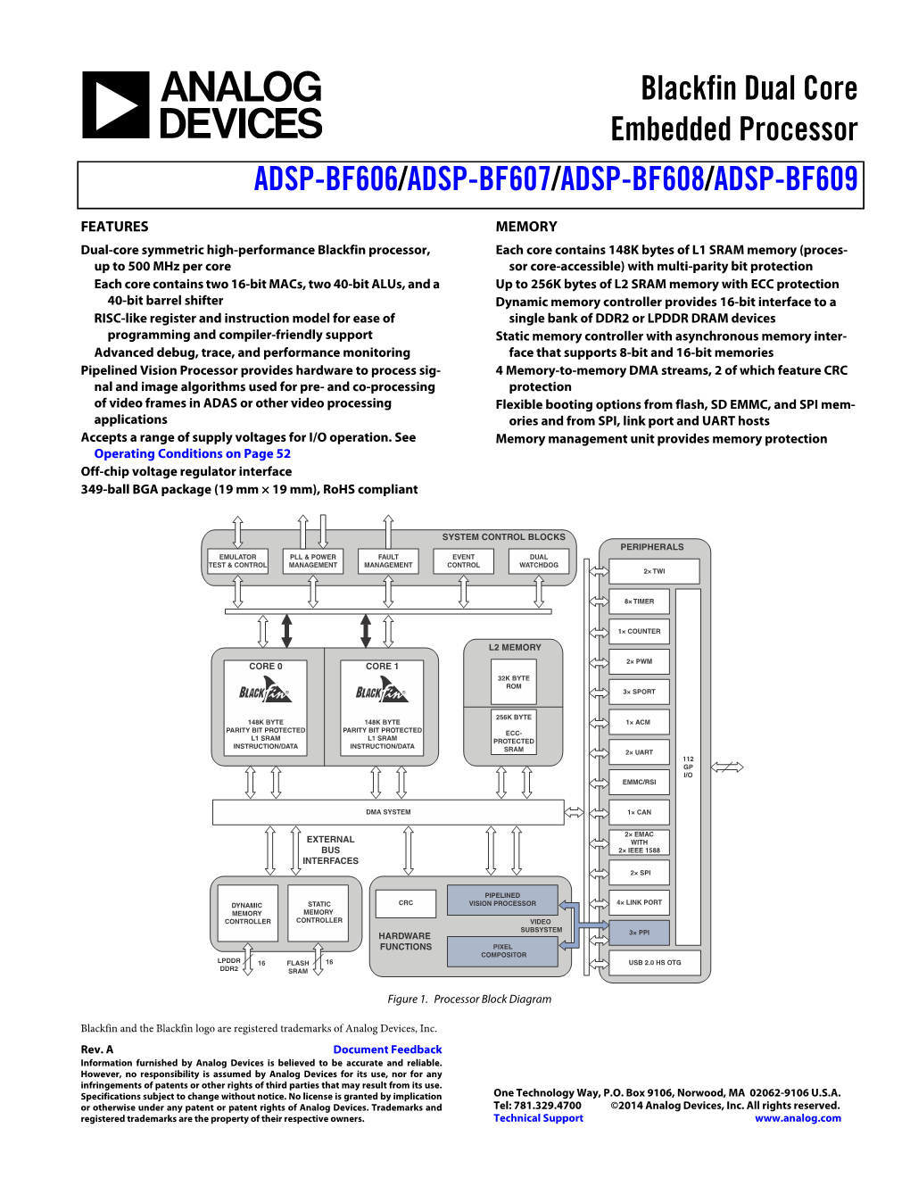 Blackfin Dual Core Embedded Processor ADSP-BF606/ADSP-BF607/ADSP-BF608/ADSP-BF609