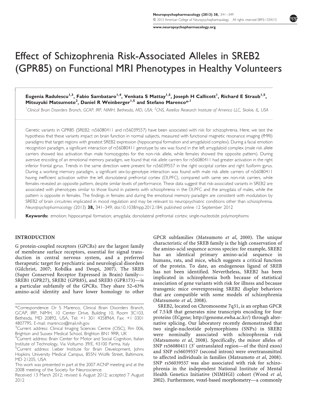 GPR85) on Functional MRI Phenotypes in Healthy Volunteers
