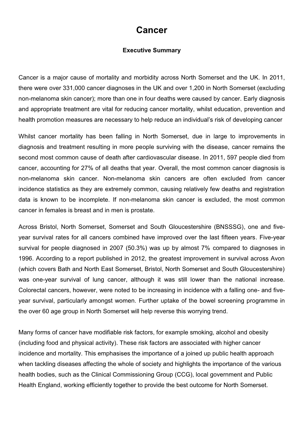 Cancer Mortality in Bristol and Avon