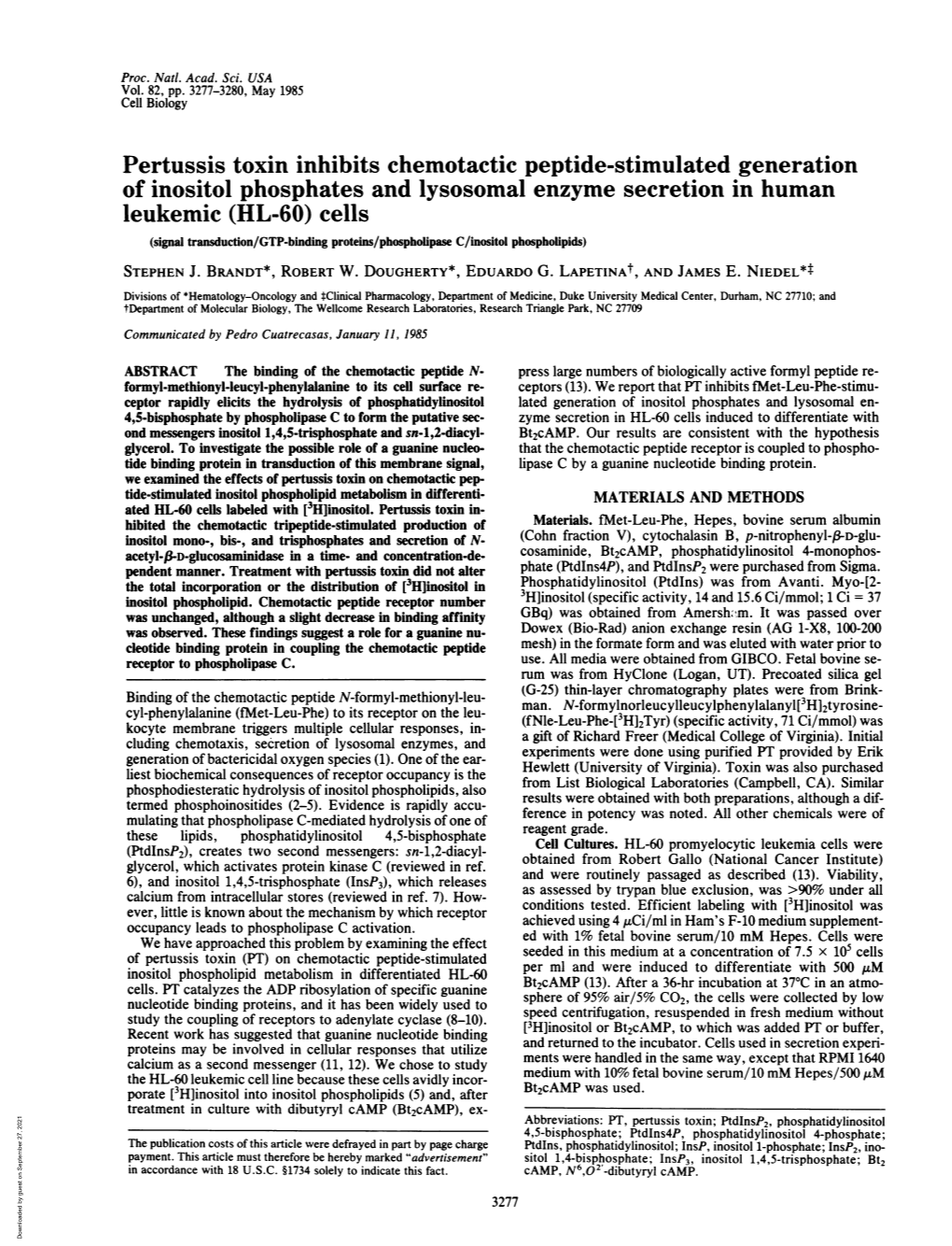 Pertussis Toxin Inhibits Chemotactic Peptide-Stimulated Generation Of