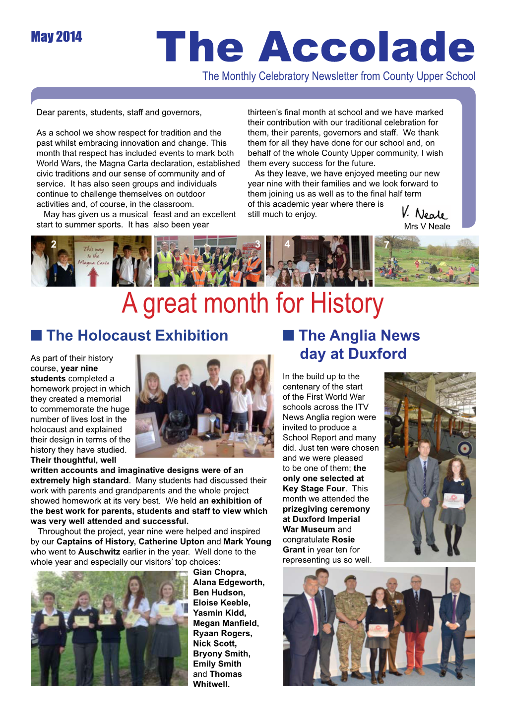 The Accolade the Monthly Celebratory Newsletter from County Upper School