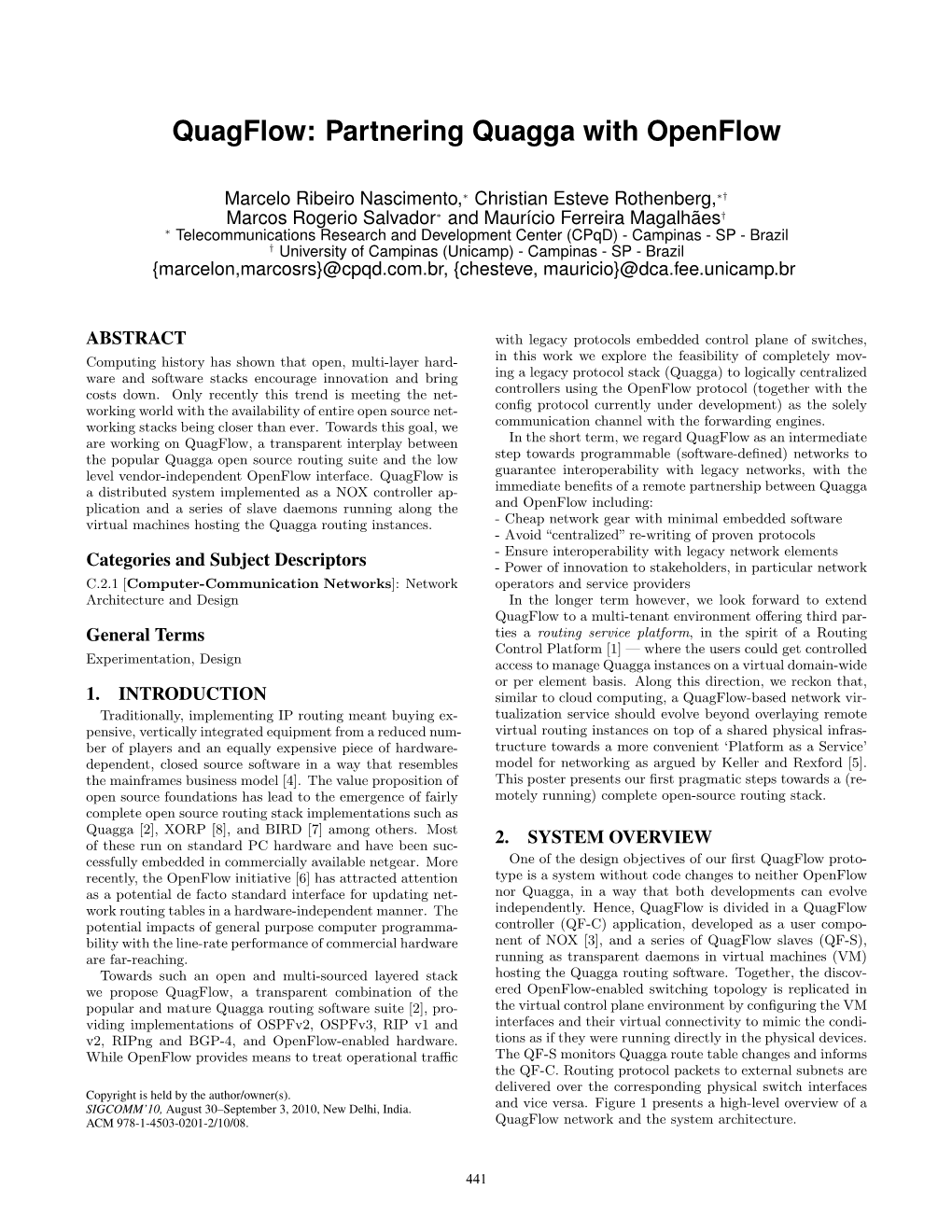 Partnering Quagga with Openflow