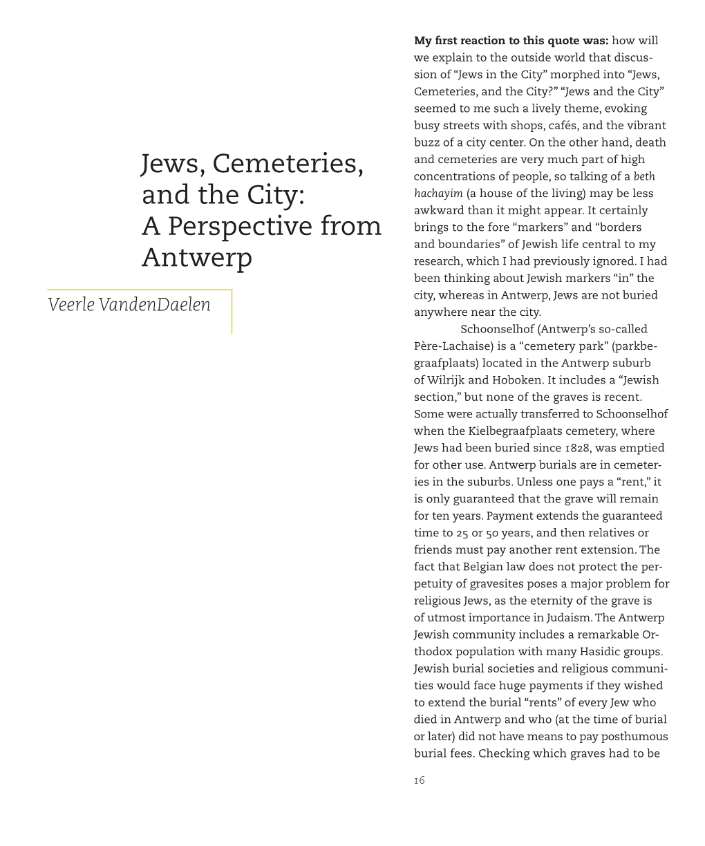 Jews, Cemeteries, and the City: a Perspective from Antwerp