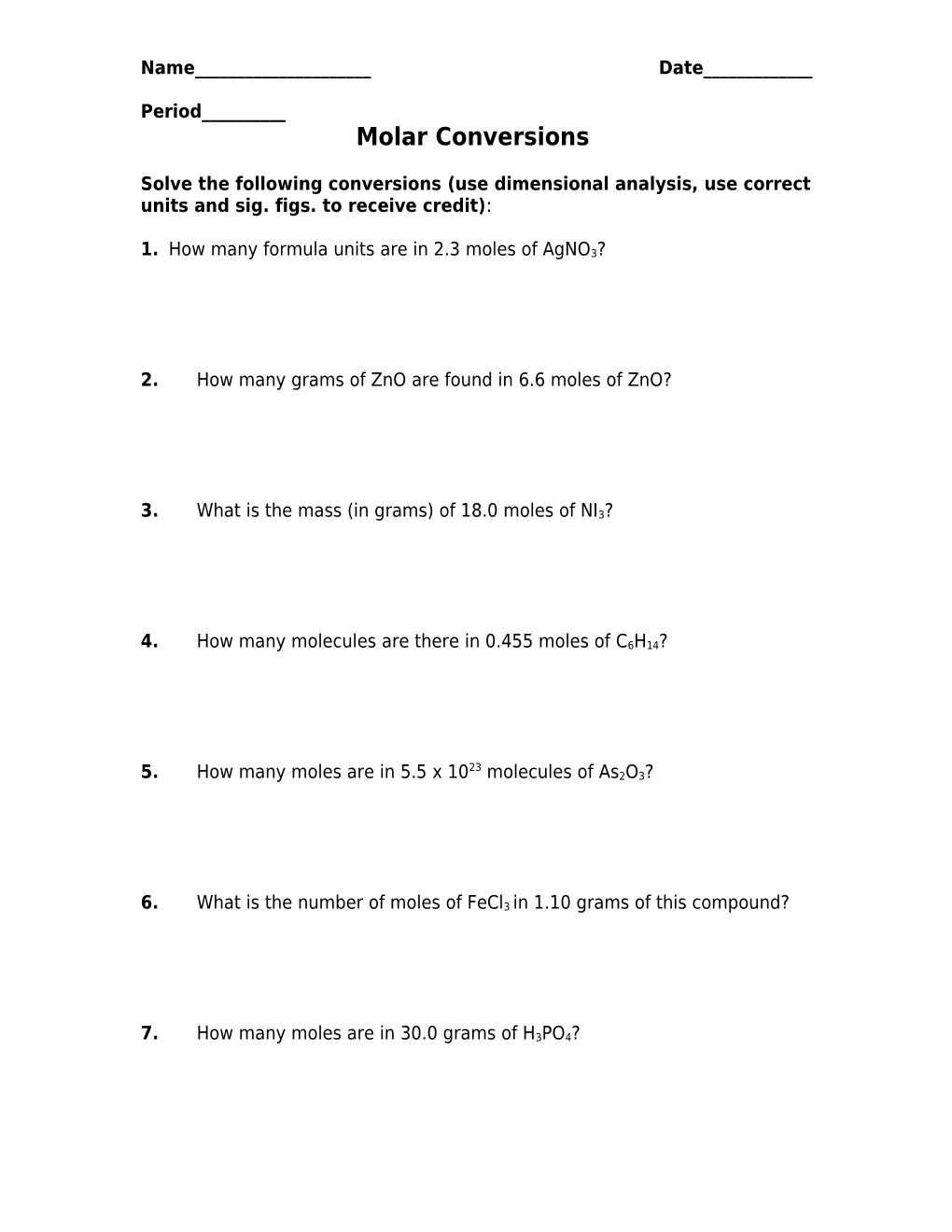 Grams Moles Calculations