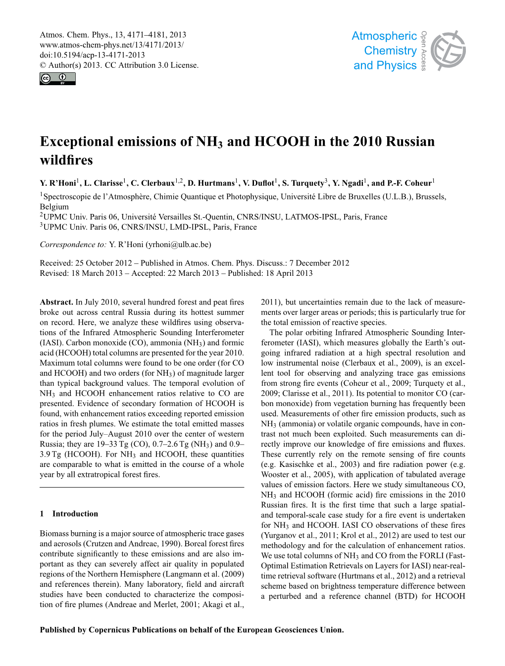 Exceptional Emissions of NH3 and HCOOH in the 2010 Russian Wildfires