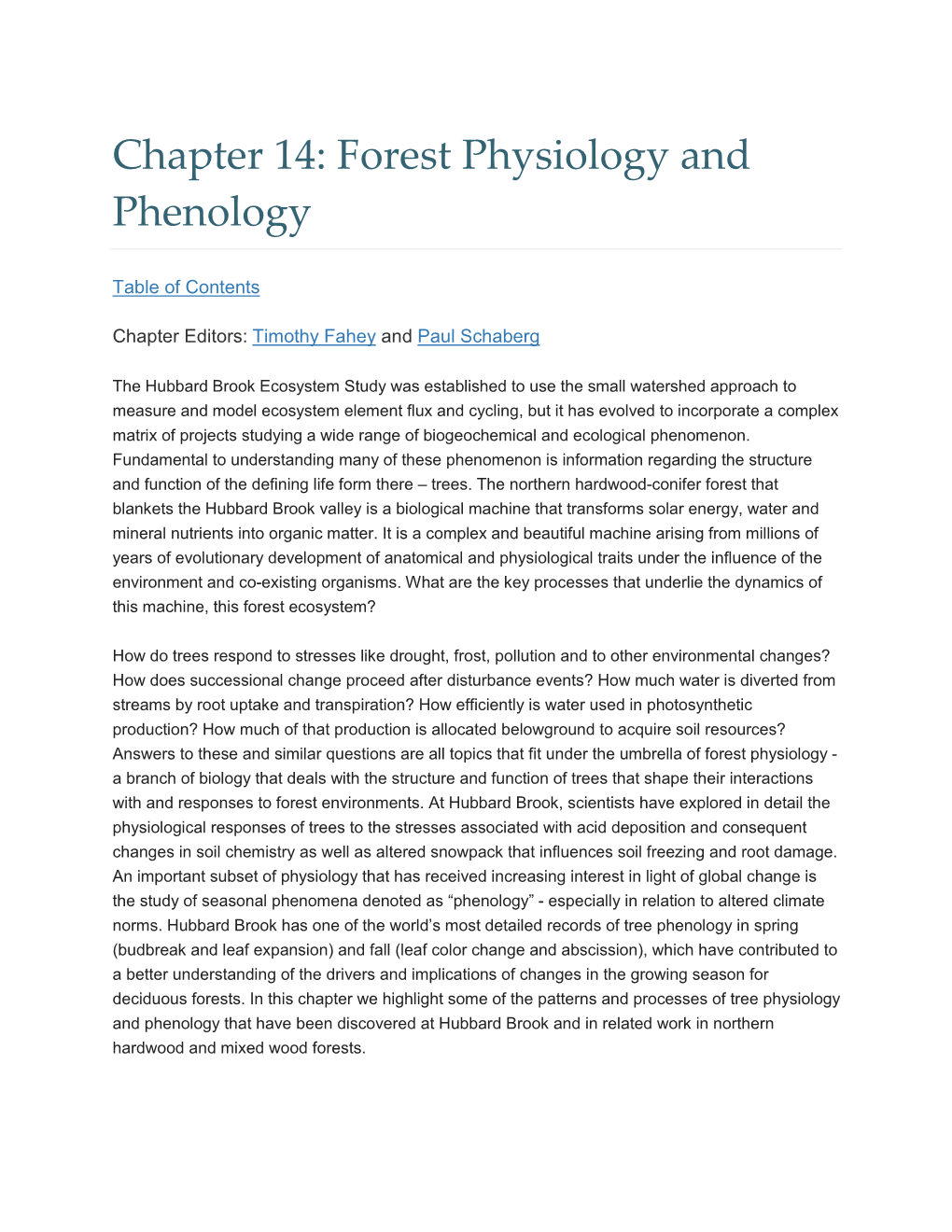 Forest Physiology and Phenology. Chapter 14