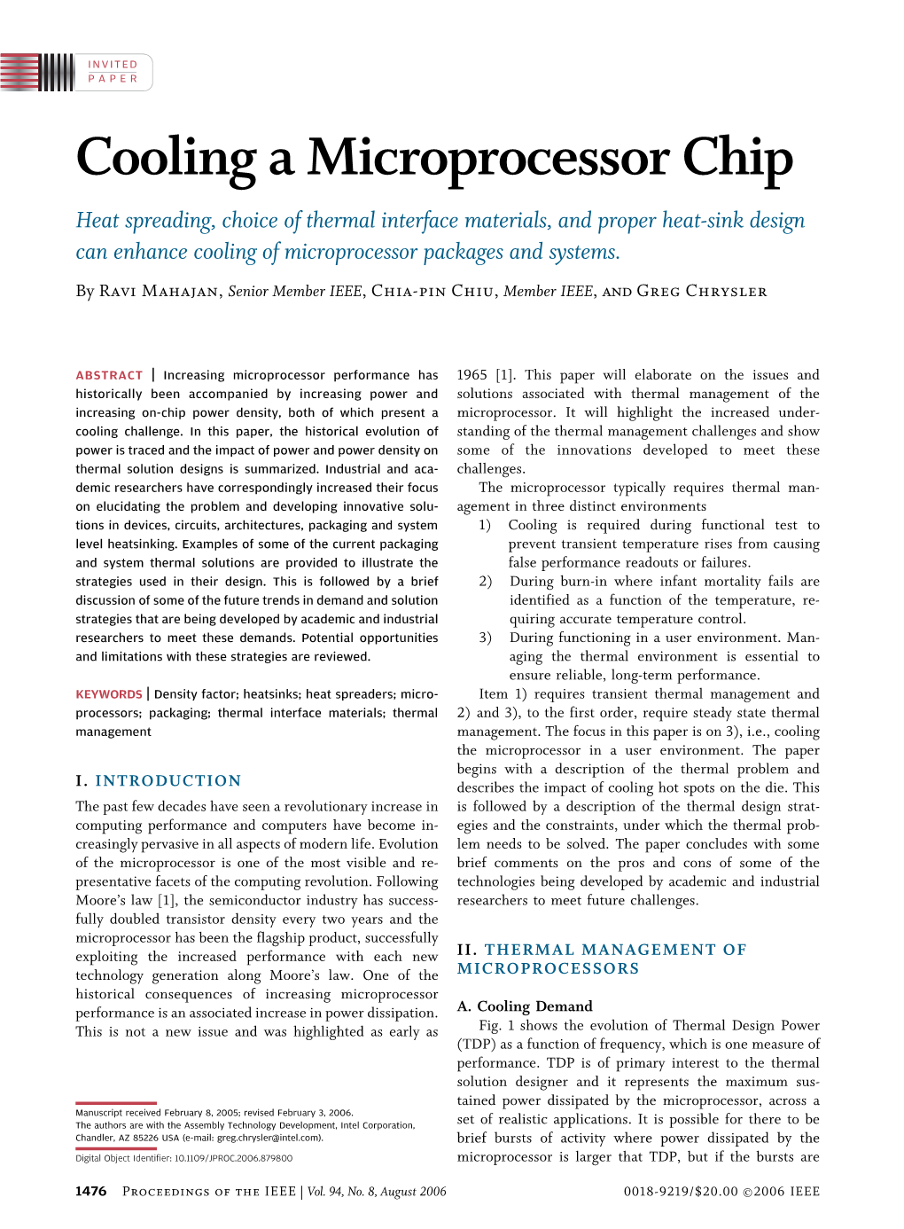 Cooling a Microprocessor Chip