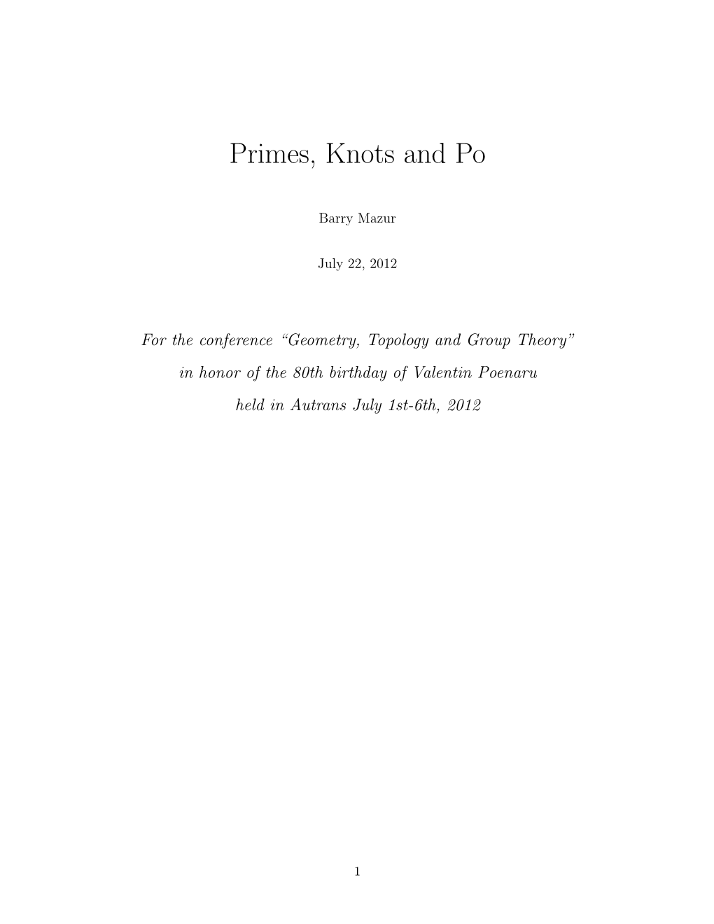 Primes, Knots and Po