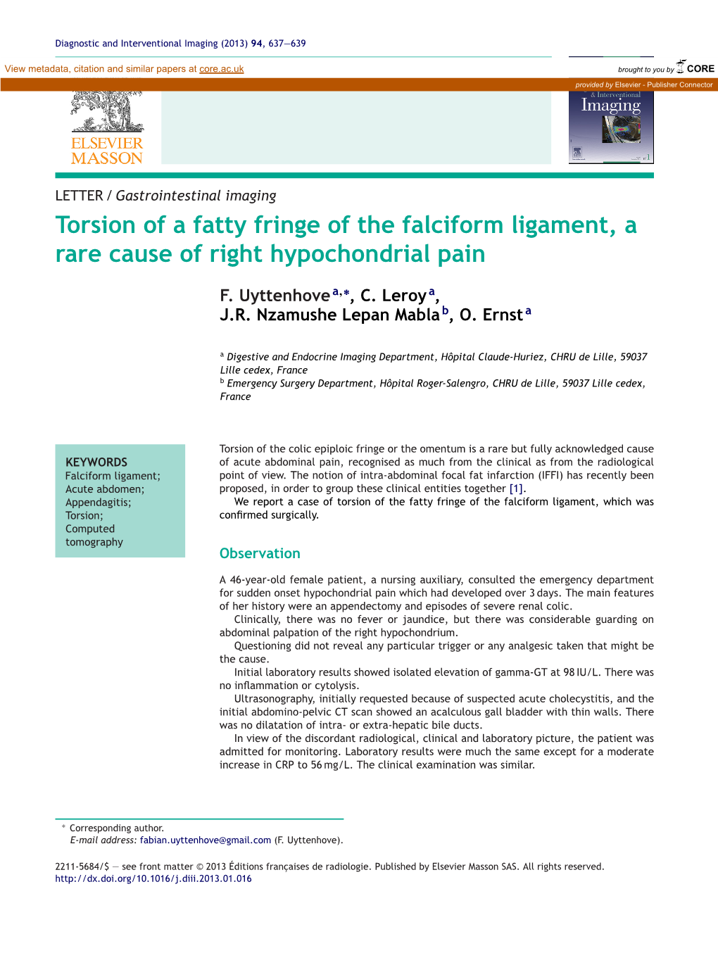 Torsion of a Fatty Fringe of the Falciform Ligament, a Rare Cause Of