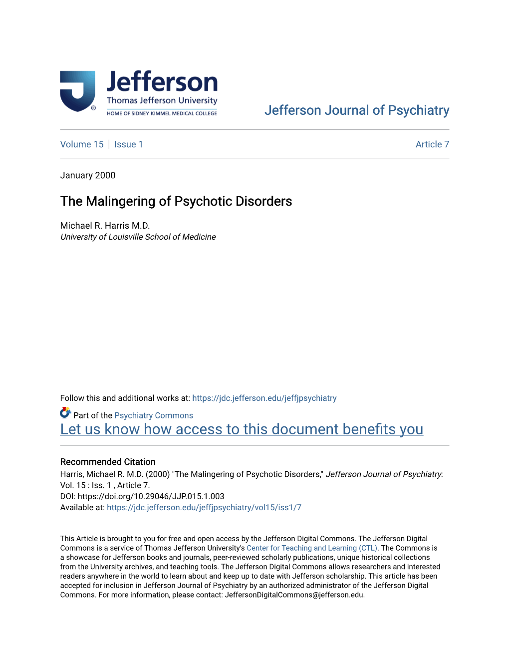 The Malingering of Psychotic Disorders