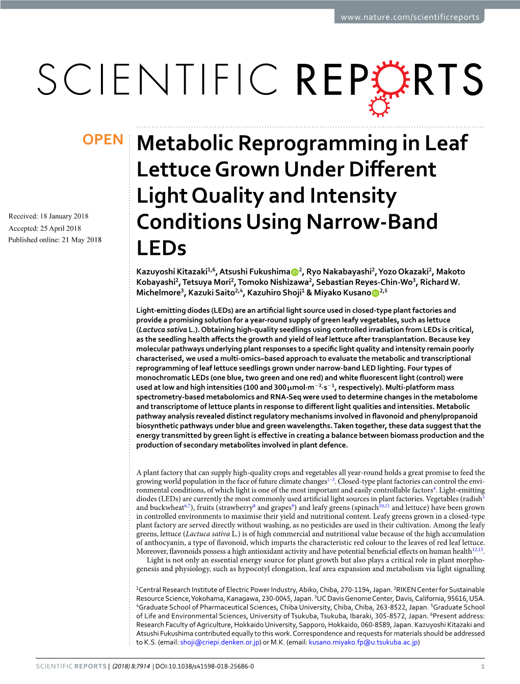 Metabolic Reprogramming in Leaf Lettuce Grown Under Different Light Quality and Intensity Conditions Using Narrow-Band Leds