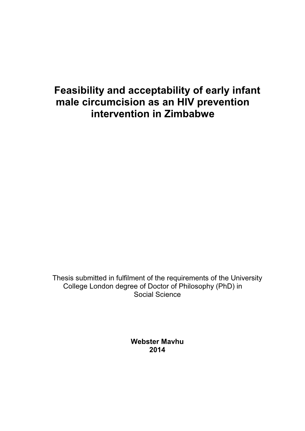 Feasibility and Acceptability of Early Infant Male Circumcision As an HIV Prevention Intervention in Zimbabwe