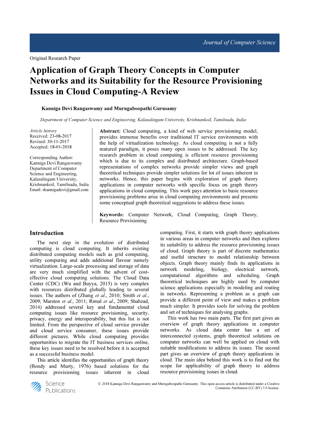 Application of Graph Theory Concepts in Computer Networks and Its Suitability for the Resource Provisioning Issues in Cloud Computing-A Review