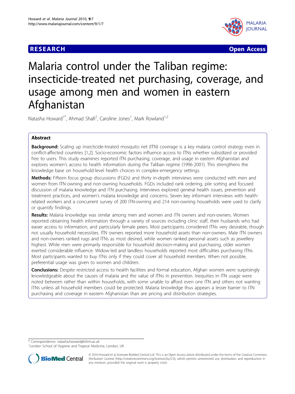 Malaria Control Under the Taliban Regime