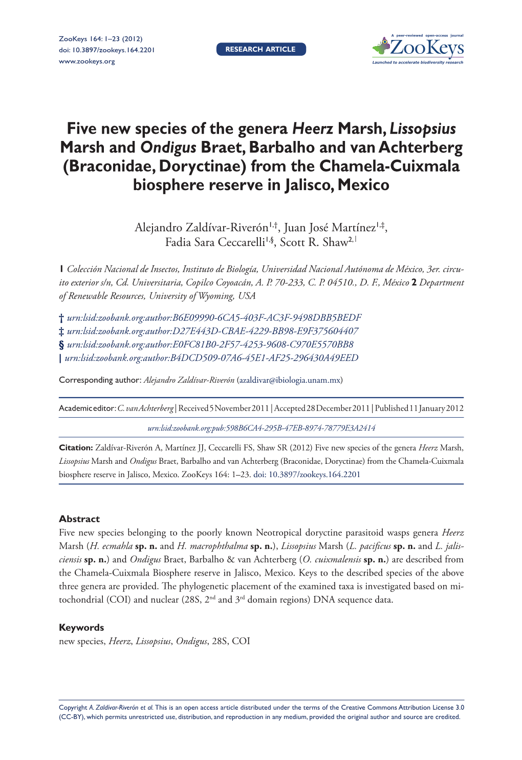 Five New Species of the Genera Heerz Marsh, Lissopsius Marsh And