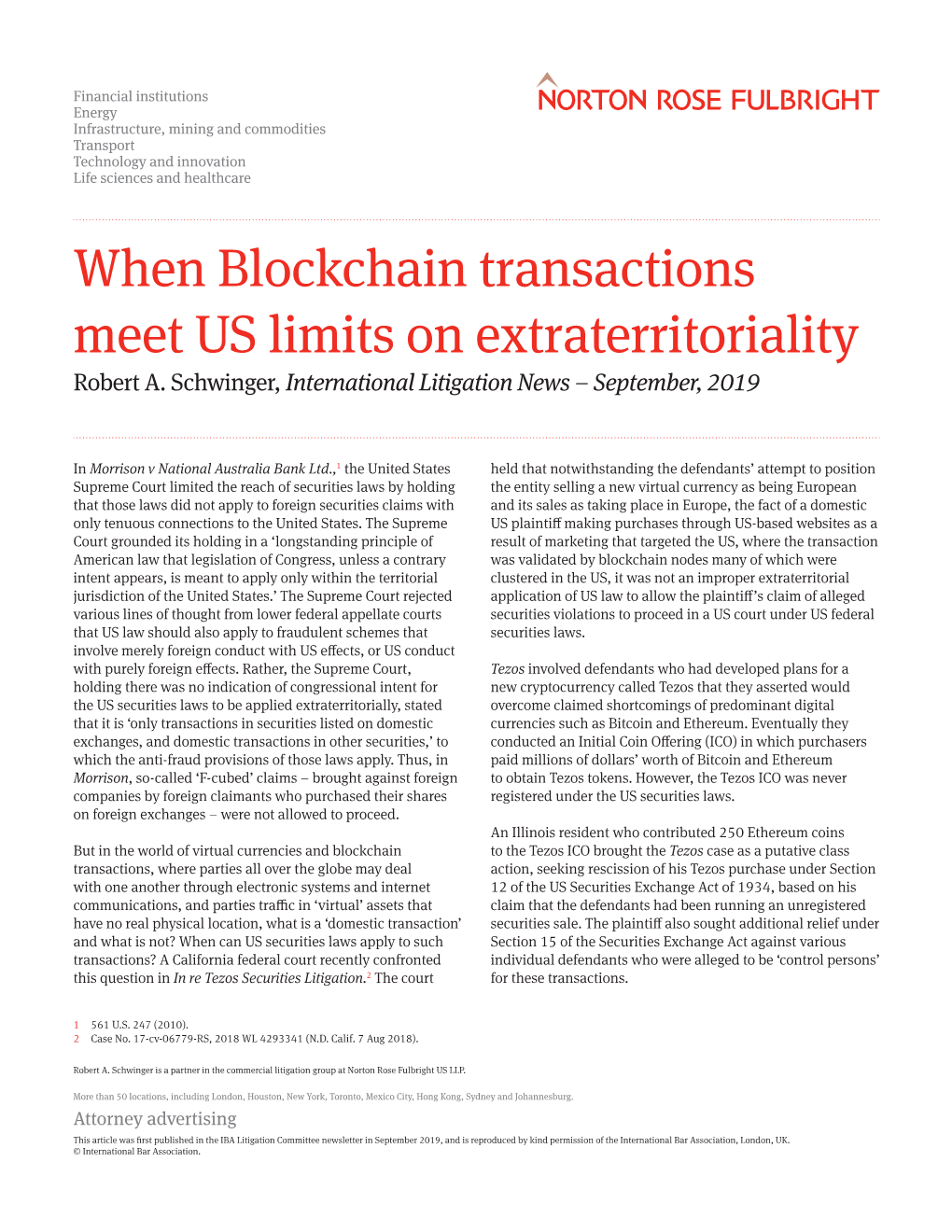 When Blockchain Transactions Meet US Limits on Extraterritoriality Robert A