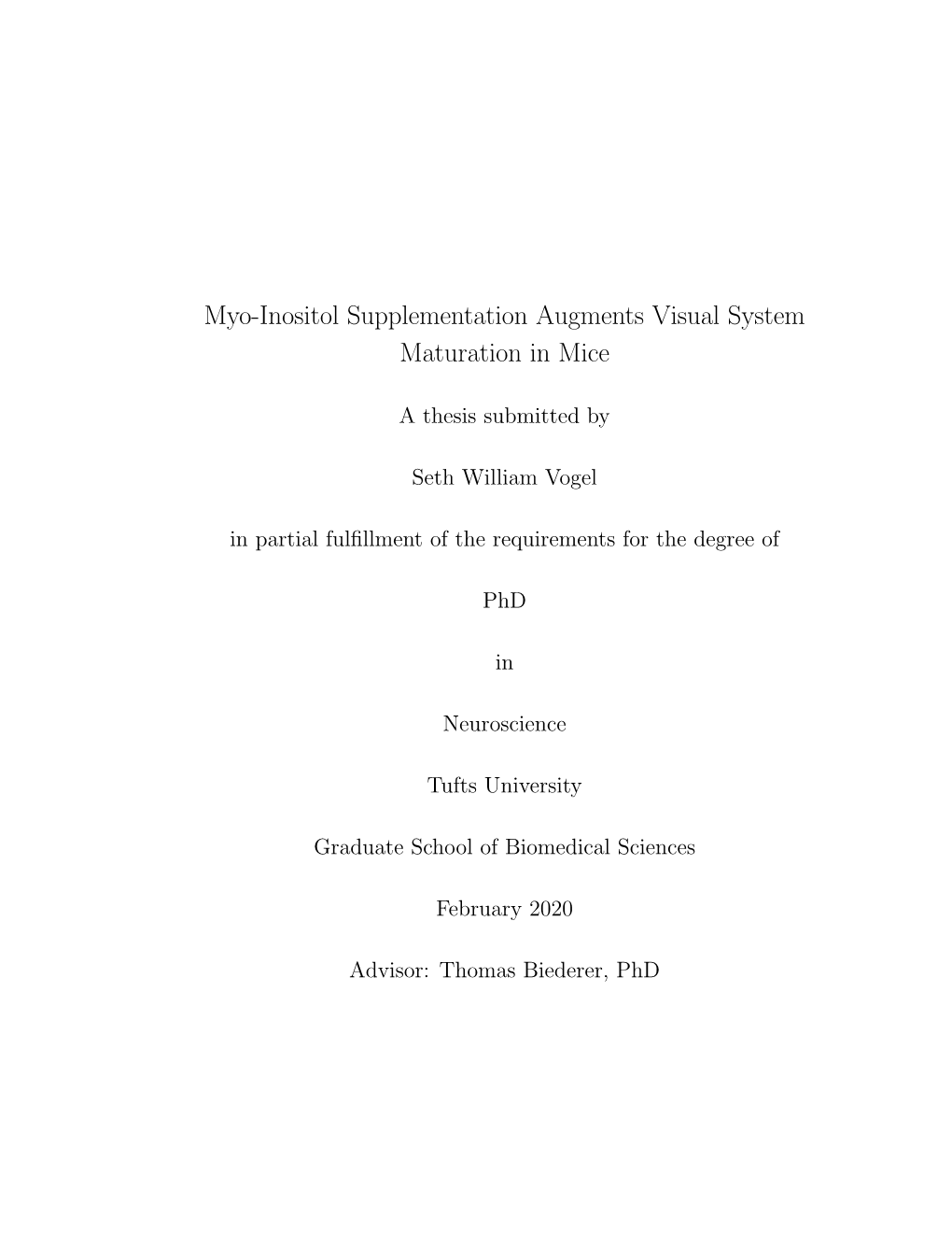 Myo-Inositol Supplementation Augments Visual System Maturation in Mice