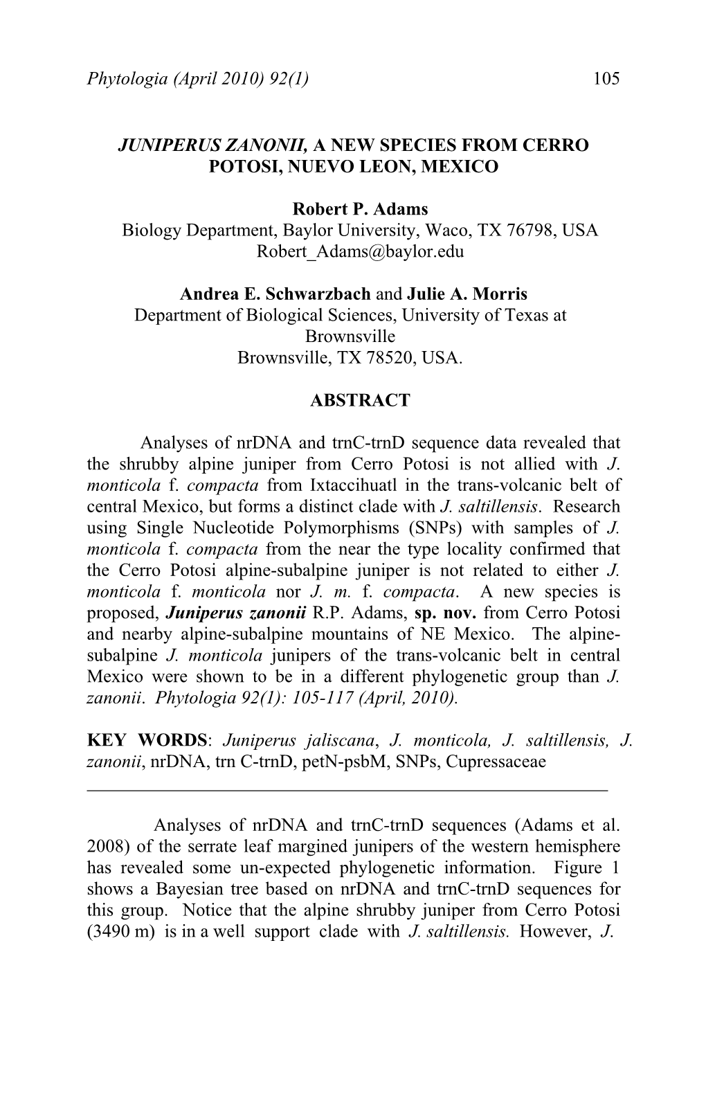 Phytologia (April 2010) 92(1) 105