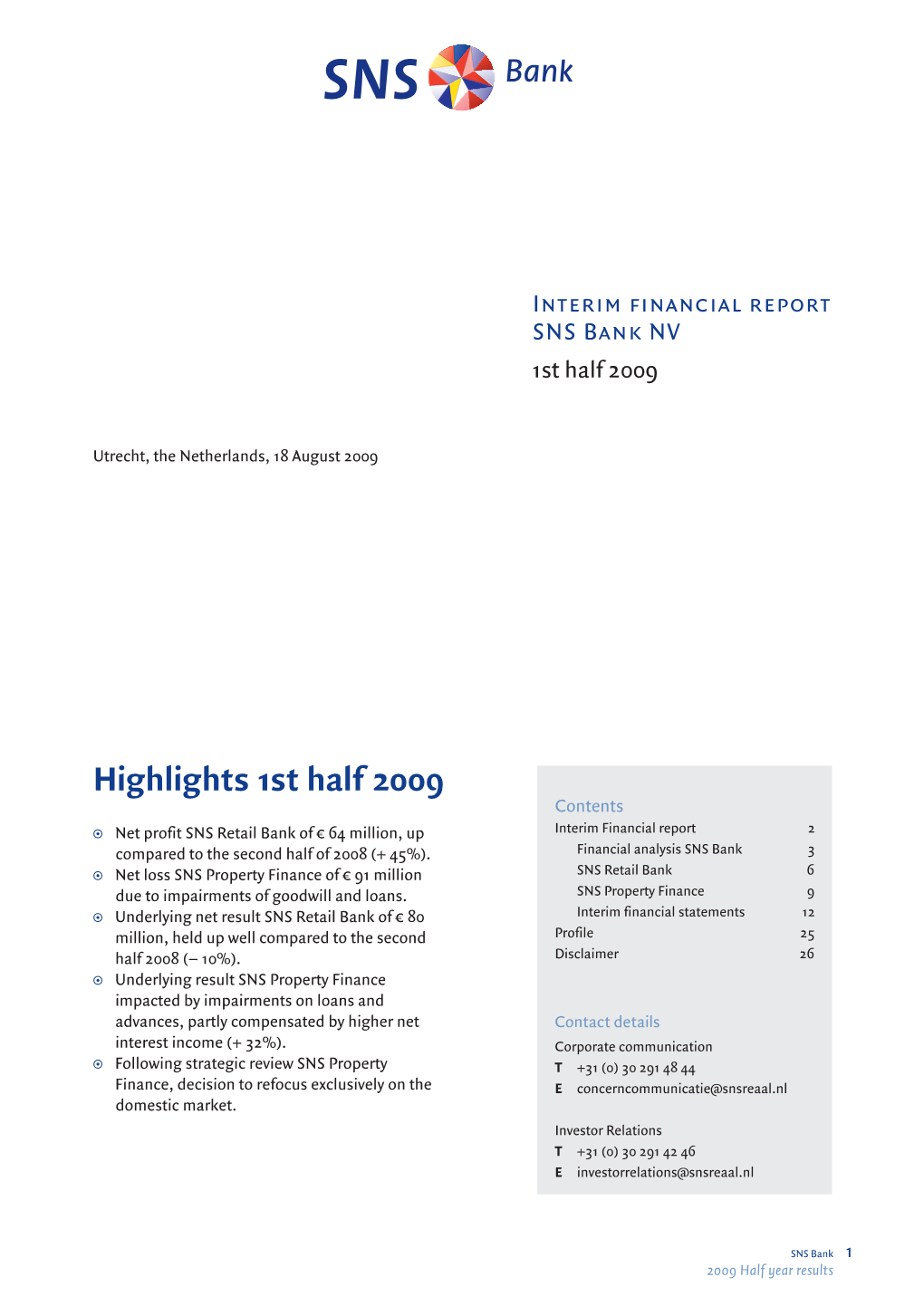 SNS REAAL Press Release 2009